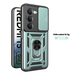 Case for Xiaomi Redmi 15 5G Slide Camera Protect Stand Phone Shell Funda for Redmi 15 4G 14C 4G Cover