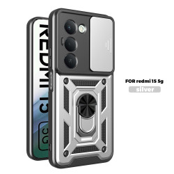 Case for Xiaomi Redmi 15 5G Slide Camera Protect Stand Phone Shell Funda for Redmi 15 4G 14C 4G Cover