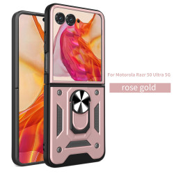 For Moto Razr 50 Ultra Case With Slide Lens Cover Rotating Ring Shockproof Stand Holder Phone Cases for Moto razr+ 2024