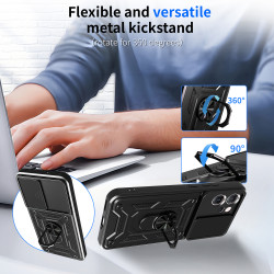 For Oppo Reno14 F Case With Slide Lens Cover Phone Reno13 F 13Pro 5G Ring Shockproof Stand Holder Phone Case