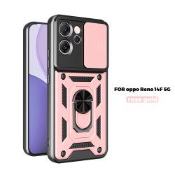 For Oppo Reno14 F Case With Slide Lens Cover Phone Reno13 F 13Pro 5G Ring Shockproof Stand Holder Phone Case