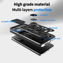 For Xiaomi Poco M7 4G Case With Slide Lens Cover Phone Poco M7pro 5G M6Pro 4G Ring Shockproof Stand Holder Phone Case