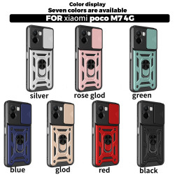 For Xiaomi Poco M7 4G Case With Slide Lens Cover Phone Poco M7pro 5G M6Pro 4G Ring Shockproof Stand Holder Phone Case