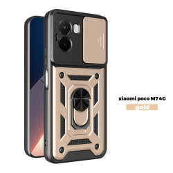 For Xiaomi Poco M7 4G Case With Slide Lens Cover Phone Poco M7pro 5G M6Pro 4G Ring Shockproof Stand Holder Phone Case
