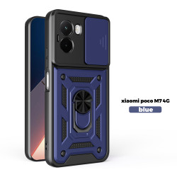 For Xiaomi Poco M7 4G Case With Slide Lens Cover Phone Poco M7pro 5G M6Pro 4G Ring Shockproof Stand Holder Phone Case