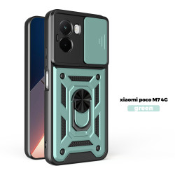 For Xiaomi Poco M7 4G Case With Slide Lens Cover Phone Poco M7pro 5G M6Pro 4G Ring Shockproof Stand Holder Phone Case
