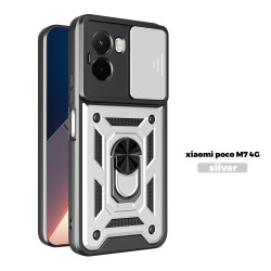 For Xiaomi Poco M7 4G Case With Slide Lens Cover Phone Poco M7pro 5G M6Pro 4G Ring Shockproof Stand Holder Phone Case