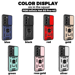 Case for Infinix Hot 60 Pro+ 4G Slide Camera Protect Stand Phone Shell Funda for Hot 50 Pro+ 4G Hot 50 Cover