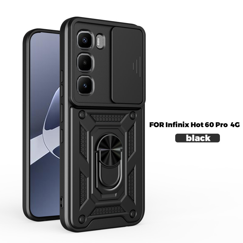 Case for Infinix Hot 60 Pro 4G Slide Camera Protect Stand Phone Shell Funda for Hot 60 Pro+ 60i 50Pro+ 4G Cover