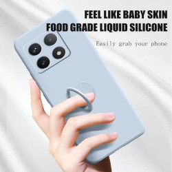 Liquid Silicone Case for Xiaomi 14T Pro with Ring Holder & Silicone Lanyard, Shockproof Soft Phone Cover