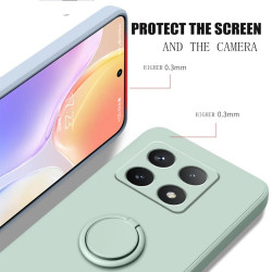 Liquid Silicone Case for Xiaomi 14T Pro with Ring Holder & Silicone Lanyard, Shockproof Soft Phone Cover