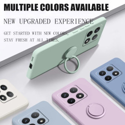 Liquid Silicone Case for Xiaomi 14T Pro with Ring Holder & Silicone Lanyard, Shockproof Soft Phone Cover