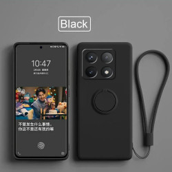Liquid Silicone Case for Xiaomi 14T Pro with Ring Holder & Silicone Lanyard, Shockproof Soft Phone Cover