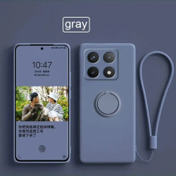 Liquid Silicone Case for Xiaomi 14T Pro with Ring Holder & Silicone Lanyard, Shockproof Soft Phone Cover