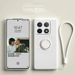 Liquid Silicone Case for Xiaomi 14T Pro with Ring Holder & Silicone Lanyard, Shockproof Soft Phone Cover