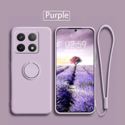 Liquid Silicone Case for Xiaomi 14T Pro with Ring Holder & Silicone Lanyard, Shockproof Soft Phone Cover