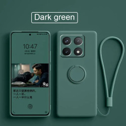 Liquid Silicone Case for Xiaomi 14T Pro with Ring Holder & Silicone Lanyard, Shockproof Soft Phone Cover