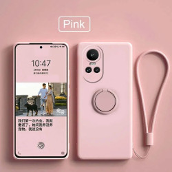 Liquid Silicone Case for Oppo Reno 10 5G & Reno 10 Pro | Shockproof Soft Phone Cover with Ring Holder & Silicone Lanyard